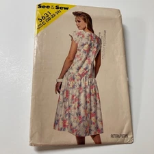 See & Sew 5631 Size 20-24 Drop Waist Dress Plus Size 1987 Uncut Factory Folds