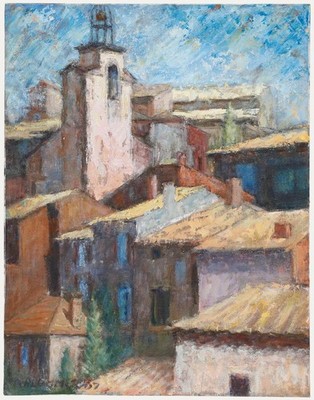 Pauline Plummer (b.1933) - 2007 Öl, Dächer In Der Sonne.
