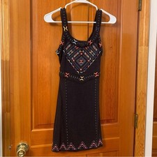 Free People Embroider Mini Dress Women XS Black Boho Cutout Excellent condition