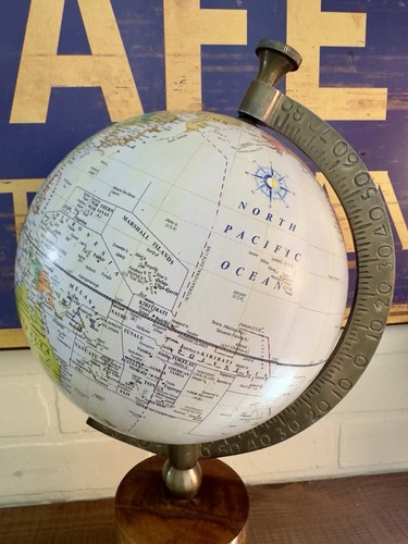 Drexel Heritage Brass with Wood Base Desktop Decorative World Globe India 16" - Picture 10 of 16