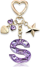 Cute Bling Keychain initial Letter Butterfly Star Pink Purple Gift for Women Gir