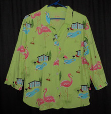 Nick  Nora Backyard Flamingo Pool BBQ Pajama Top Only 100 Cotton Size L Large