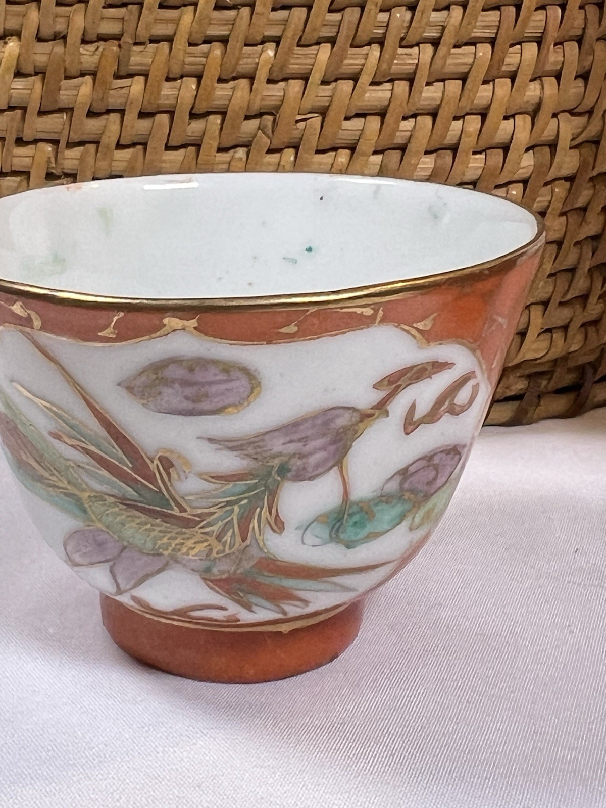 ATQ VTG Chinese Porcelain Jingdezhen Gild Crowned Crane Sand Red Glaze Tea Set