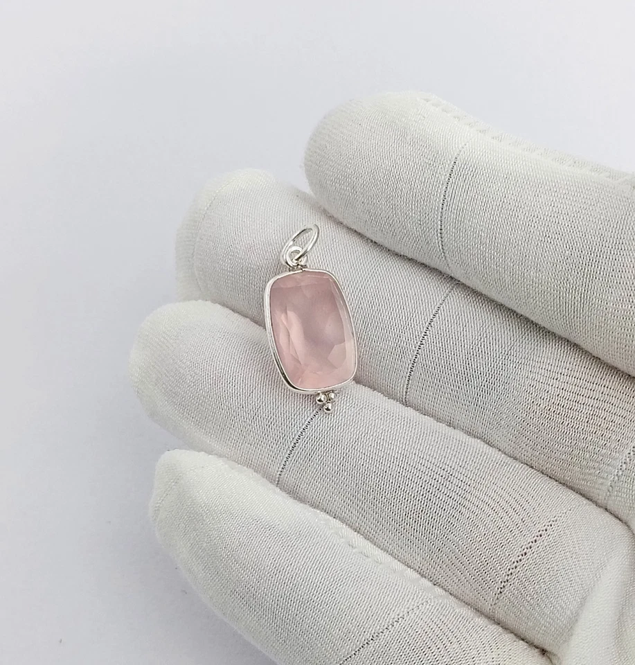 Sterling Silver Rose Quartz Charm Pendant: 925 Stamp Handmade charm - Image 2 of 4