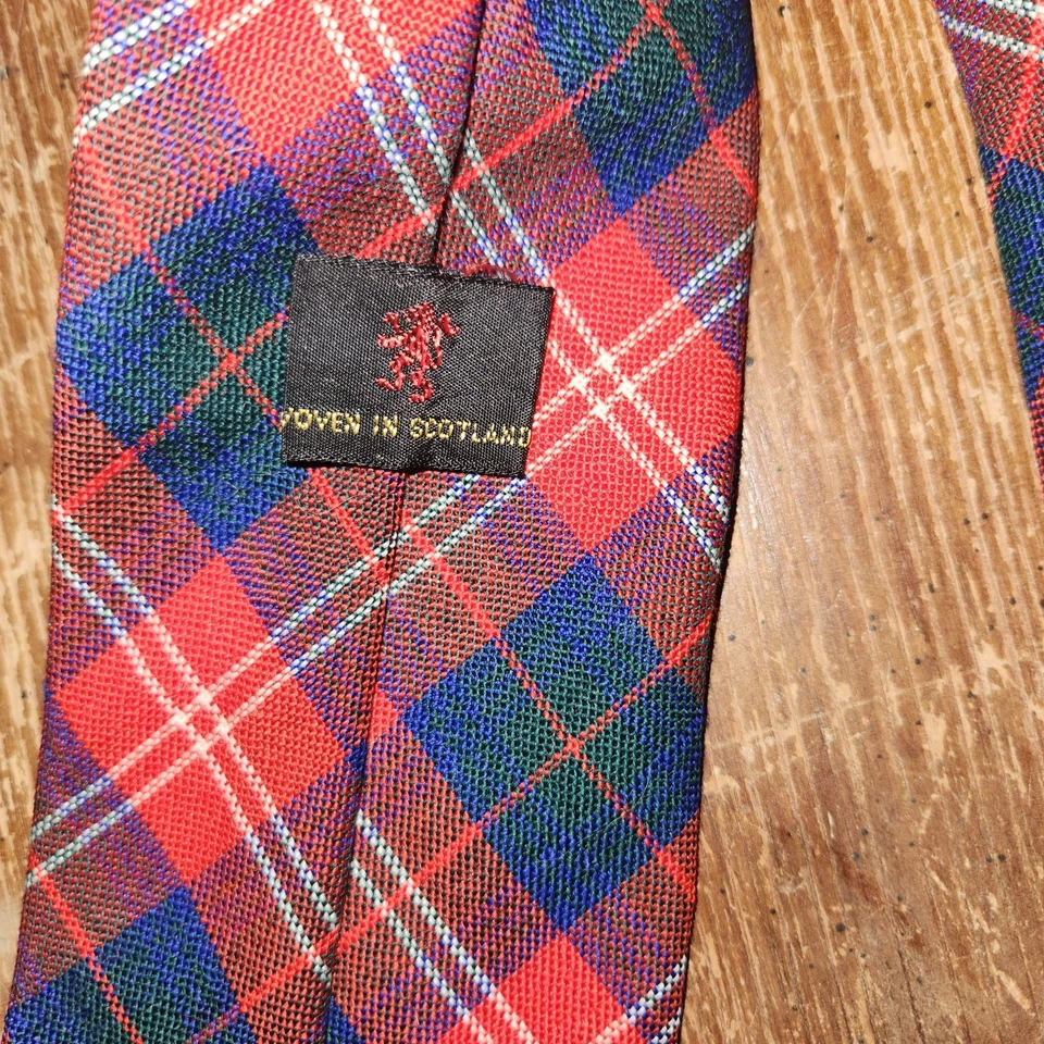 Corbata a cuadros vintage hecha en Escocia de lana roja azul verde 3" de ancho Foto 3 de 4