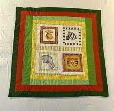 Handmade Quilt Animals Baby Kids Patchwork THROW REVERSIBLE Cotton 37x37.5