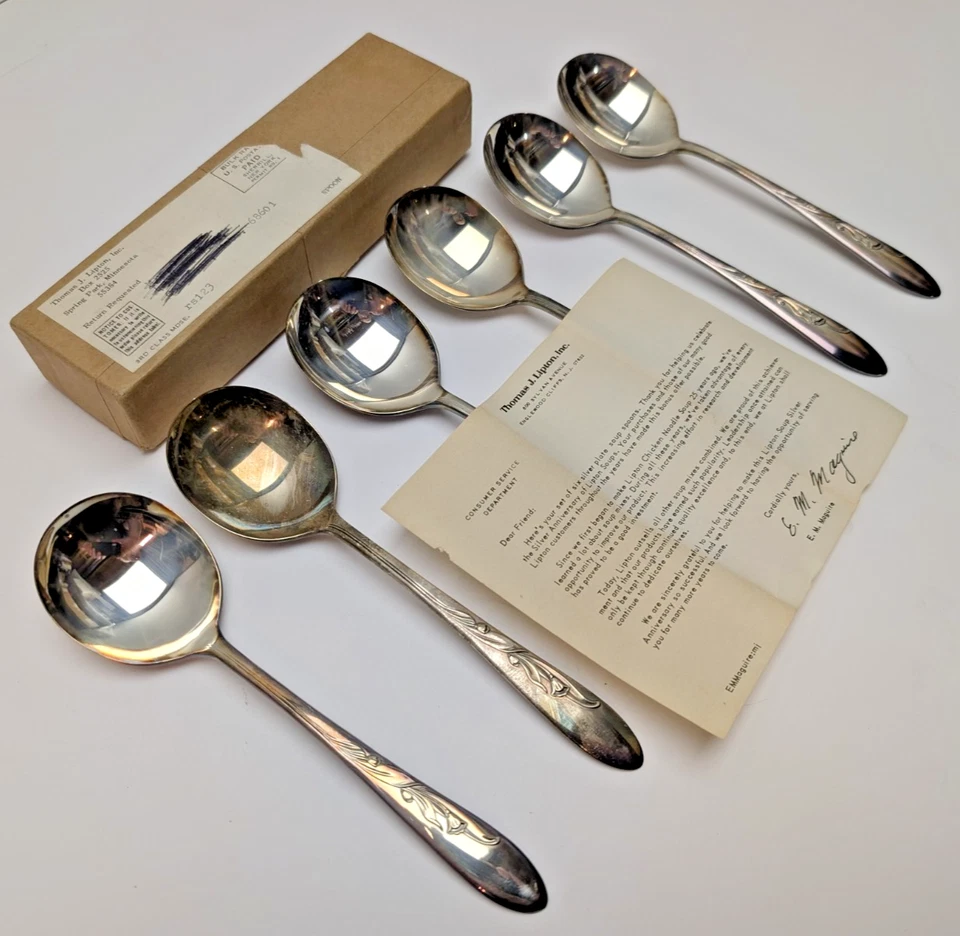 x6 cucharas sopera redondas de plata Carlton Cherie vintage nuevas de colección de sopa Lipton Foto 2 de 4