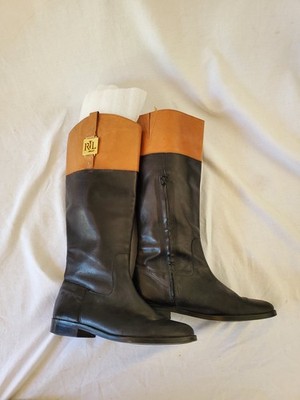 Ralph Lauren Jaden Black and Tan Riding Boot 6.5