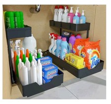 2 Pack Under Sink Organizers and Storage 2 Tier L-Shape Pull Out Cabinet Black