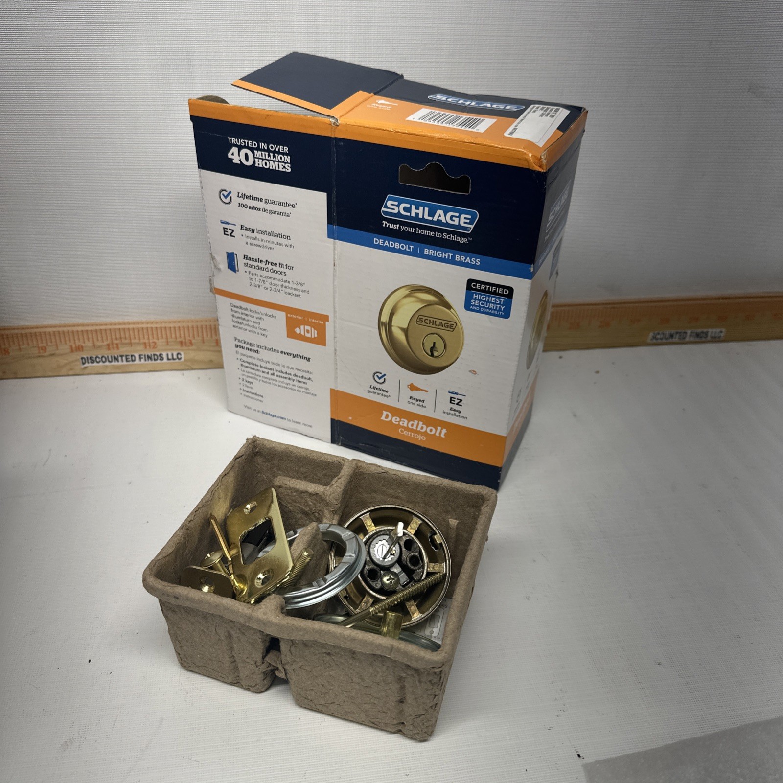 SCHLAGE Deadbolt Set Bright Brass, Keyed 1 Side, B60N505 High Security B40