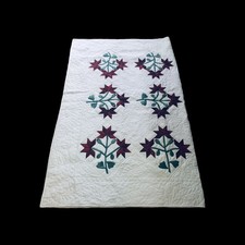 Vintage Flower Pattern Quilt Beautiful Design Hand Stitched Hand Dyed Signed