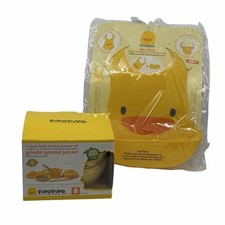 Piyopiyo Baby Food Processor Set And Waterproof Adjustable Bib Lot Vintage Duck