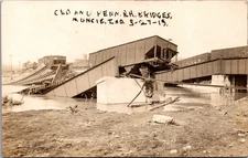 1913 RPPC Train Wreck C&O and Penn RR Bridge Collapse Muncie Indiana Photo