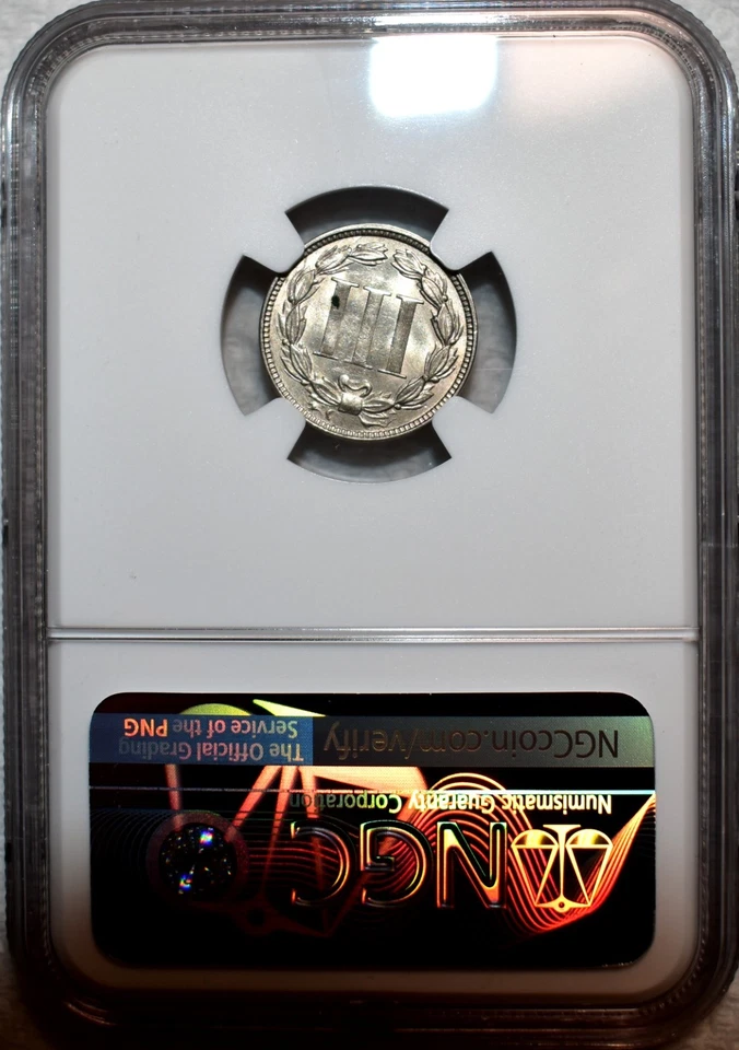 NGC MS-61 1870 Nickel Three Cent Piece, Highly Lustrous, Attractive specimen. - Image 2 of 2