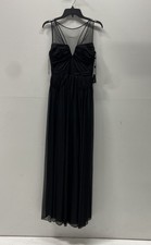 Adrianna Papell Women's Black Shirred Stretch Tulle Gown Formal Dress NWT Sz 6