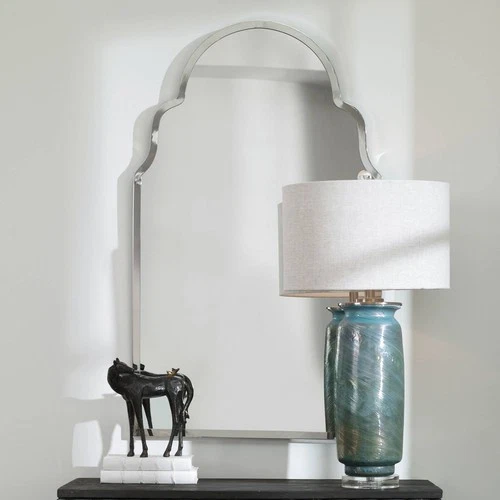 Arched Vanity Wall Mirror Nickel Stainless Steel Frame 25 1/2" Wide for Bathroom - Picture 1 of 5