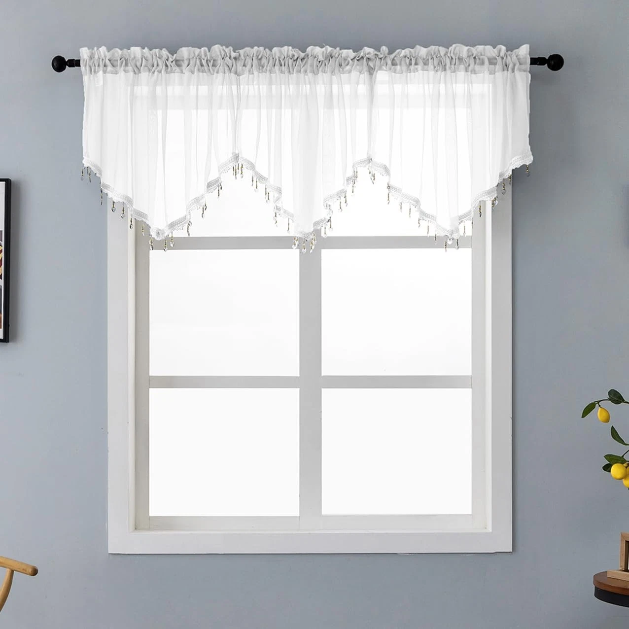 Pearage Beaded Triangle Sheer Valance Curtains For Living Roomrod Pocket