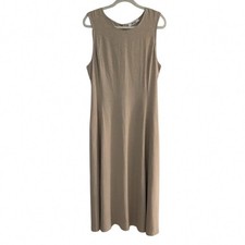 MIAN Made in Italy Beige Viscose Linen Sleeveless Midi Dress with Pockets Large