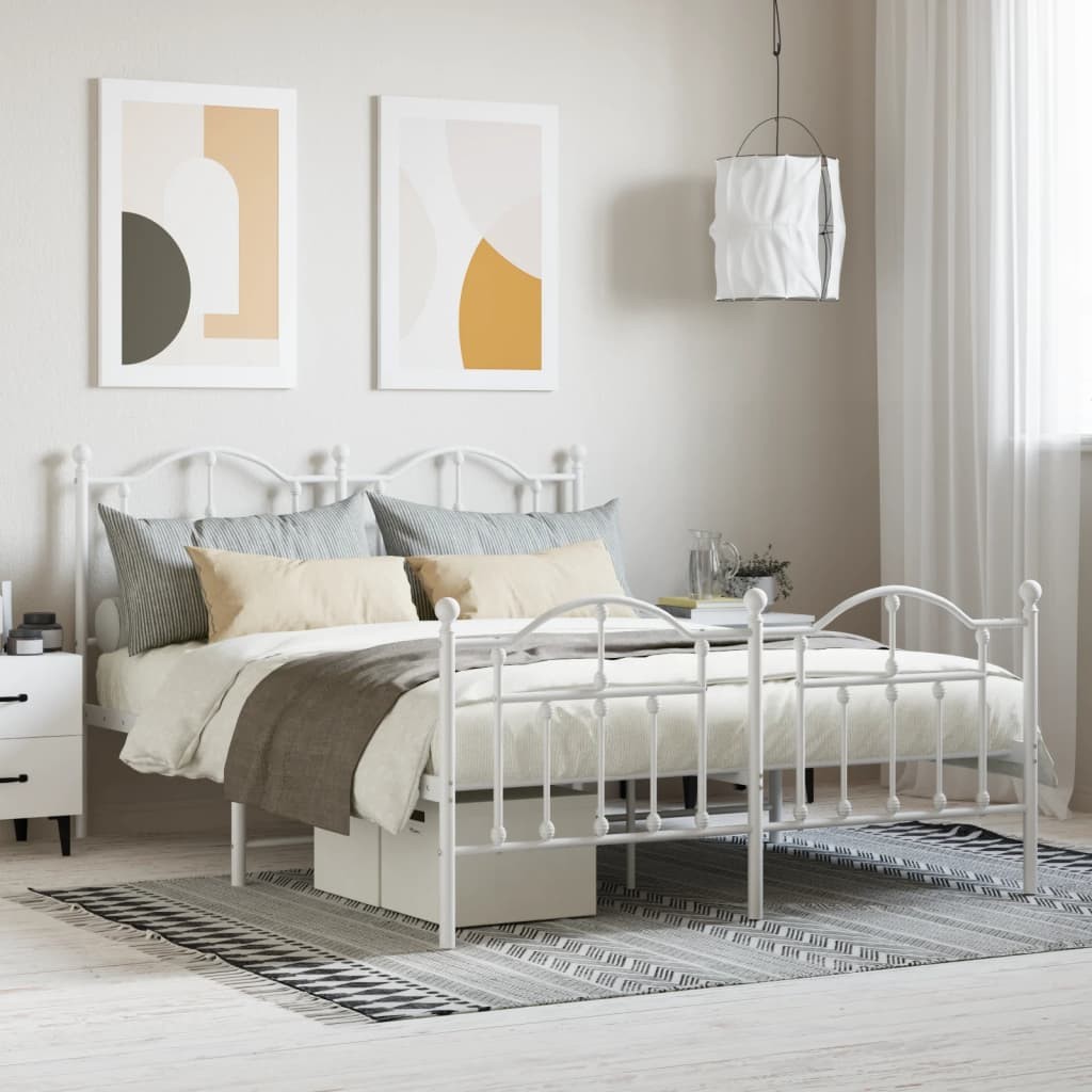 vidaXL Giroletto con Testiera e Pediera Metallo Bianco 140x190 cm