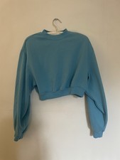 Bright Blue Cropped Jumper With Padded Shoulders 80s Style Size XS