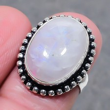 Rainbow Moonstone Gemstone Handmade Fashion Ethnic Gift Jewelry Ring 6" SR 4645