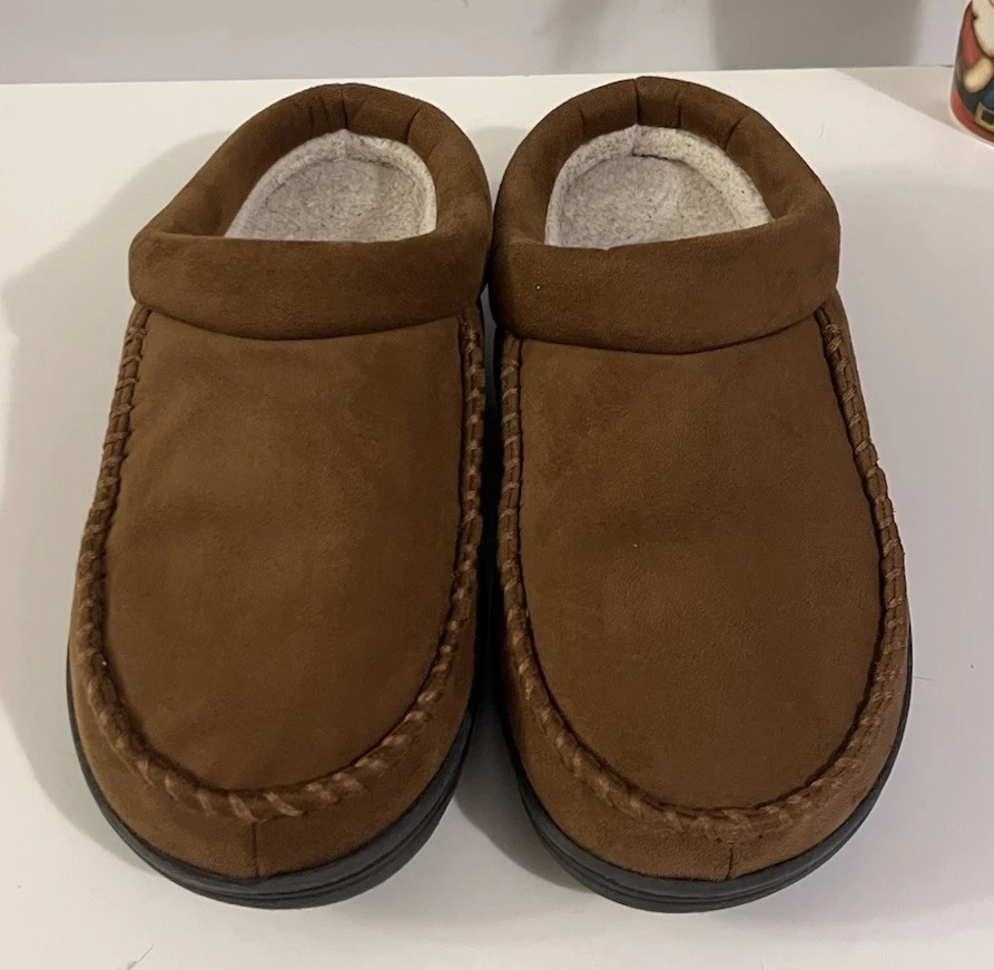 Roundtree & York 男式羊毛衬里棕色拖鞋。 L (11-12) — 第 3/4 张图片