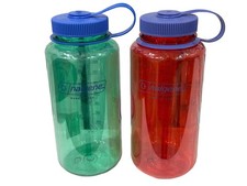 Nalgene 2-PACK Wide Mouth Water Bottles 32oz (Pastel Green & Marmalade)