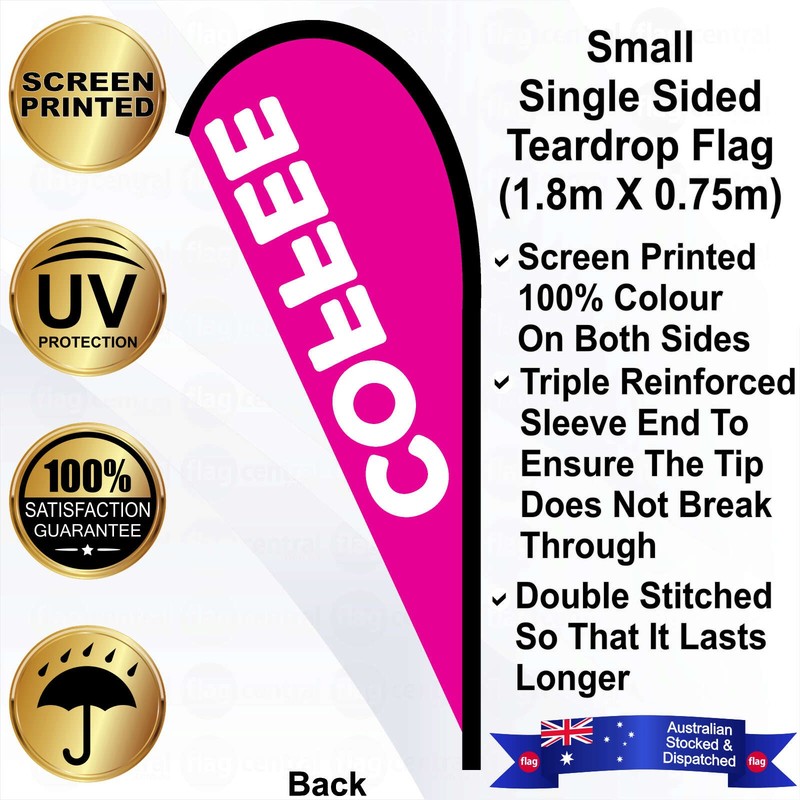 F - COFFEE Pink 2.4m Teardrop Flag / Banner Kit with Pole Set, Galvanised Steel Ground Spike, Steel Outdoor Cross Base, Free 15kg Water Bag and a Free Carry Bag - 2