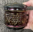 Antique Northwood Grape and Cable Amethyst Carnival Glass 4" Powder Jar w/ Lid