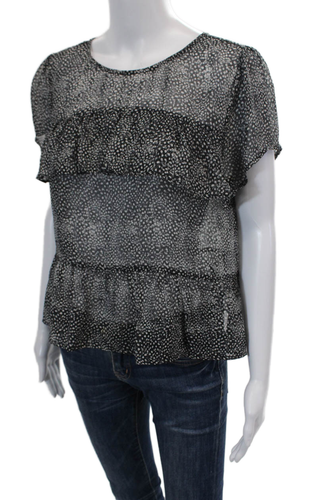 Joie Womens Silk Textured Short Sleeve Scoop Neck Polka Dot Black Size S - Picture 2 of 7