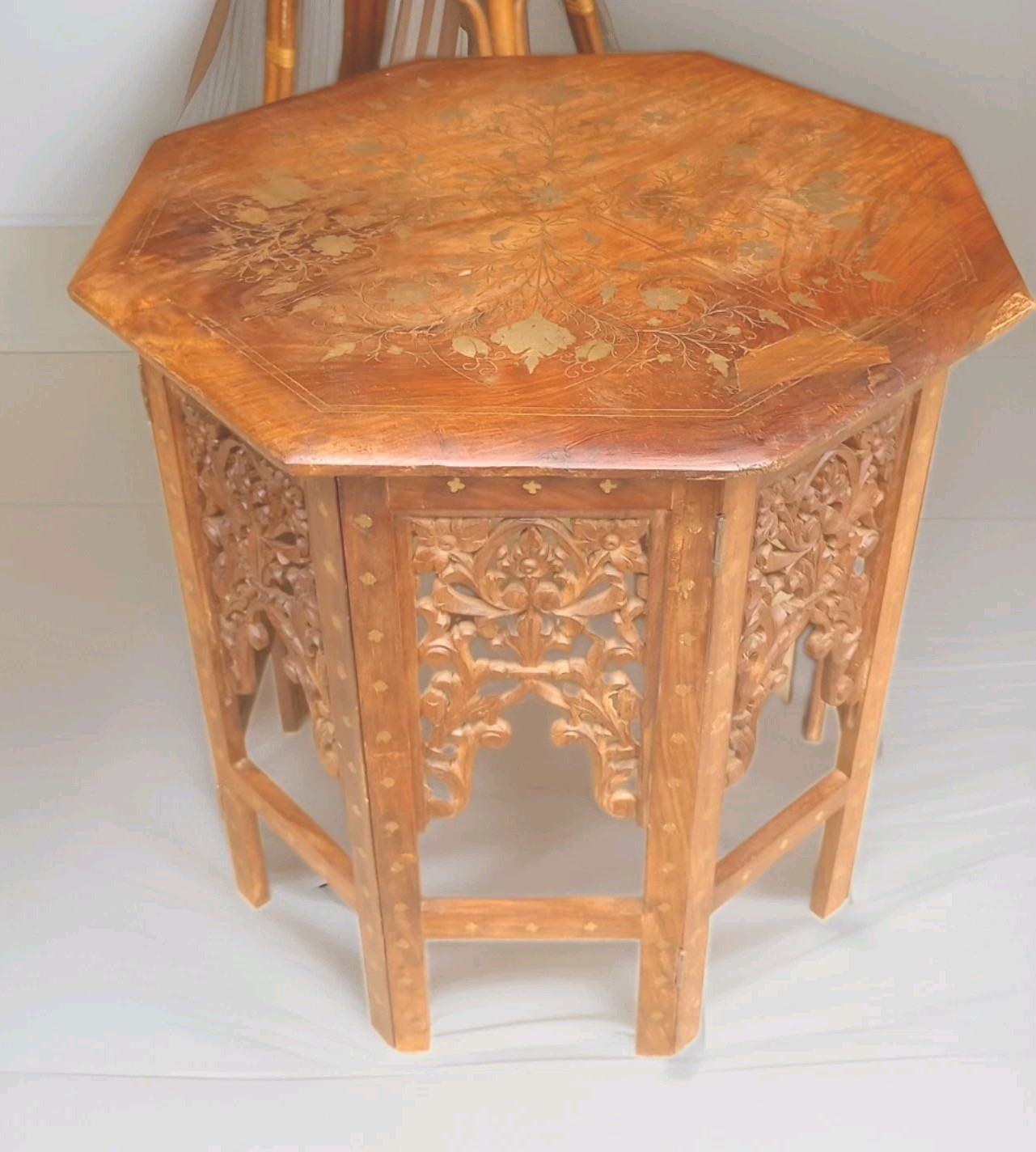 antique Anglo-Indian octagonal side table  Brass Inlay.. 