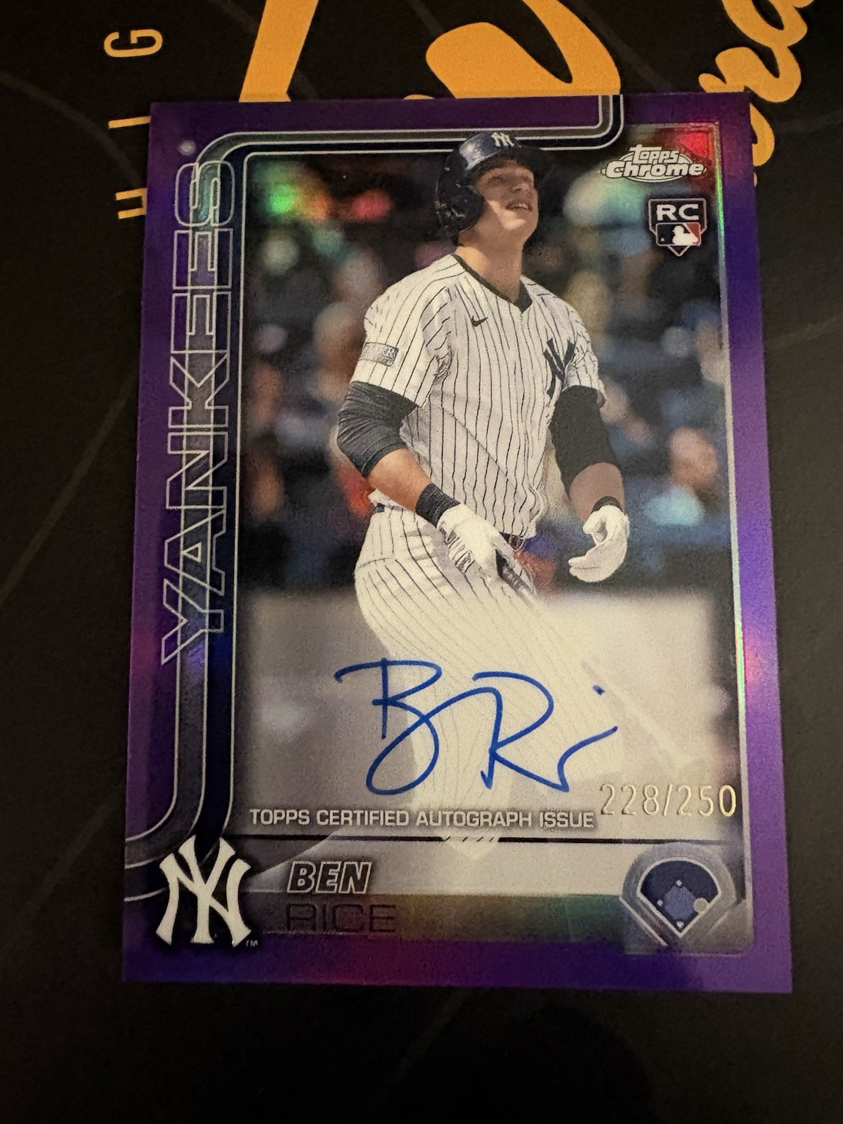 2025 Topps Chrome Baseball- Rookie Autographs Ben Rice Purple Refractor 228/250