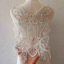 Sequin Beads Applique Faux Pearl Patch for Wedding Dress Evening Gown Bridal