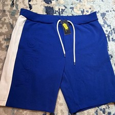 Polo Ralph Lauren Blue Sweat Shorts Men s Drawstring Logo Accent White XL