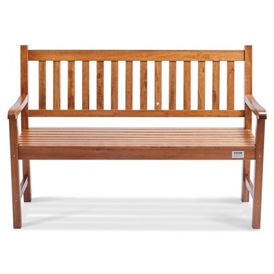 800lb 50'' Wood Outdoor Bench with Backrest & Armrests, Adjustable Height