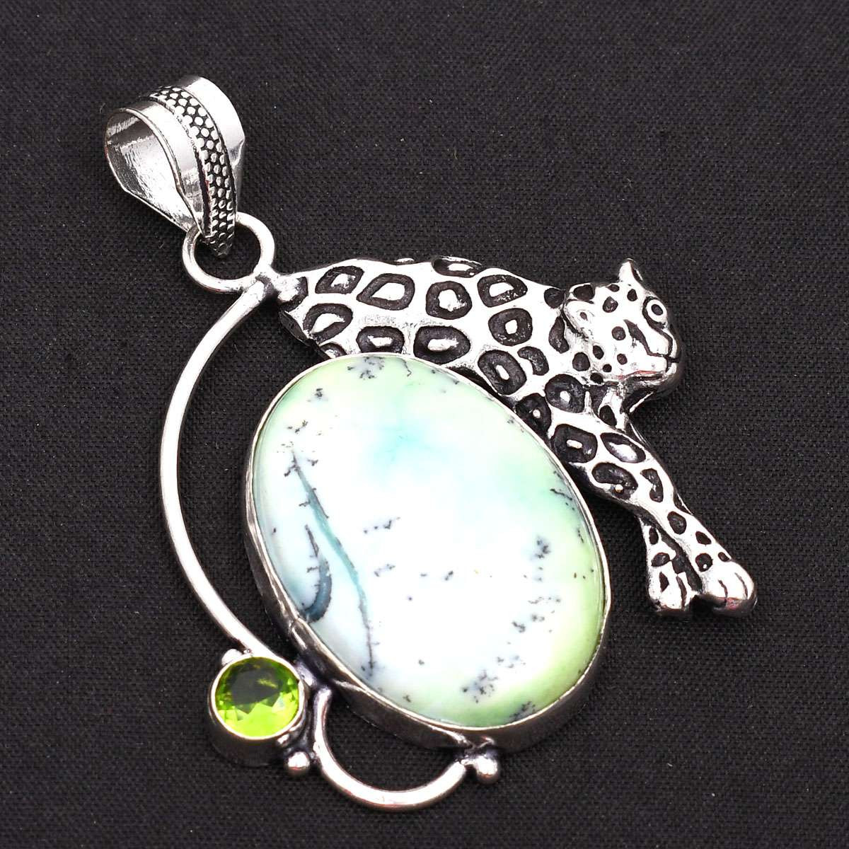 Dendrite Opal Peridot Gemstone Ethnic Leopard Pendant Jewelry 2.4