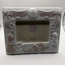 Russ  Baby  s Baptism  3D Porcelain Picture Frame White Pink Girl Bunny
