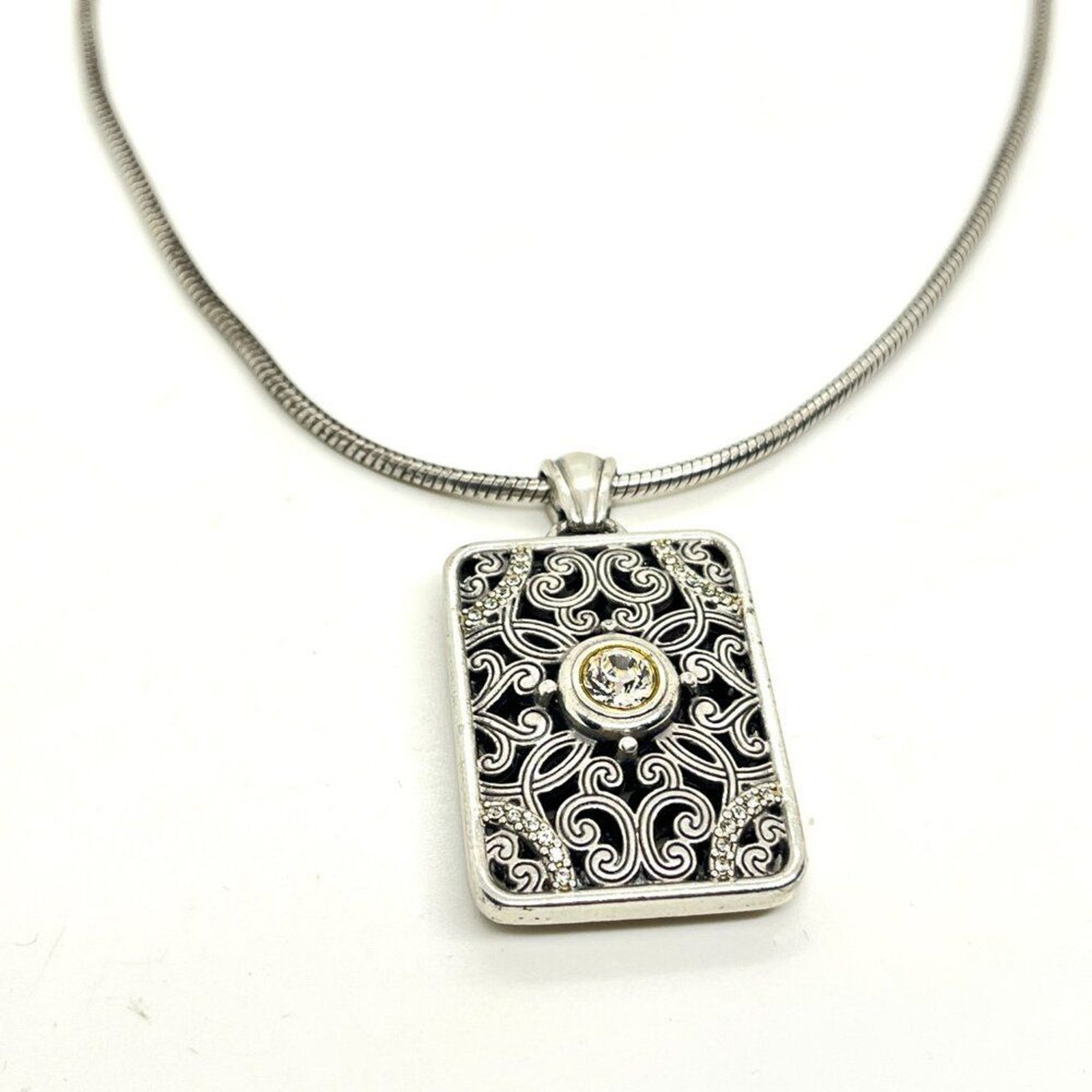Brighton Silver Scroll Rectangle Pendant Necklace… - image 6