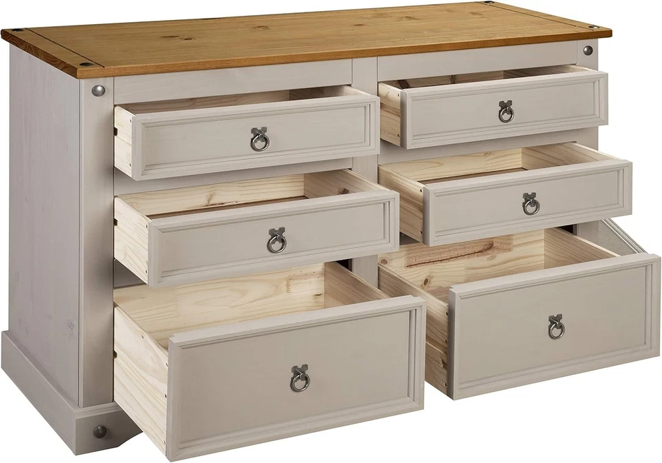 Corona Grey Chest of Drawers Pine 6 Drawer 3+3 Solid Pine Mexican Wax Sideboard - Image 4 of 4