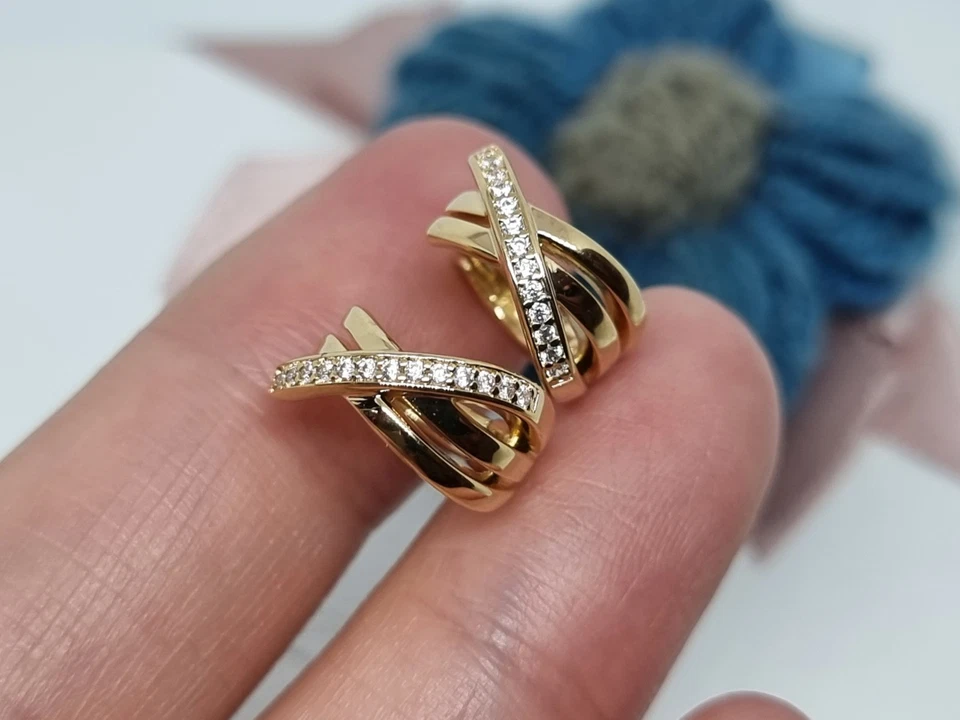 NEW Genuine Pandora 14k Gold Plated Crossover Pave Hoop Earrings BOXED 💕ALE MET - Image 2 of 4