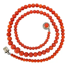 Vintage Mediterranean Red Coral Graduated Bead Necklace 20” Natural Undyed Coral