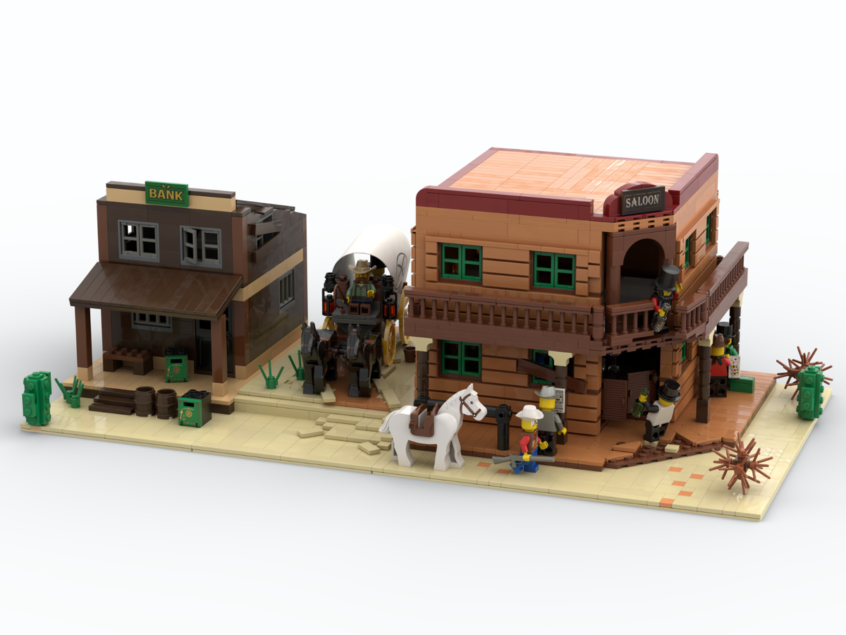 LEGO MOC Custom PDF Modular Wild West Diorama Saloon, Bank