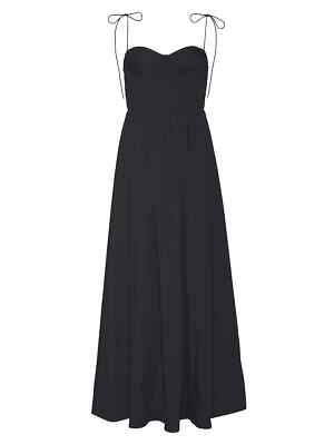 staud black tie dresses NEW STAUD Landry Shoulder-Tie Smocked Maxi Dress in black Sz L #MD120