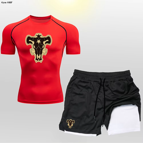 New Compression Set for Men Anime Printed Compression Shirt+2 in 1 Double Layer - Picture 22 of 38