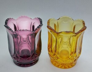 Lot Amethyst and Golden Galloway Virginia Pattern Toothpick Holders Mosser Glass