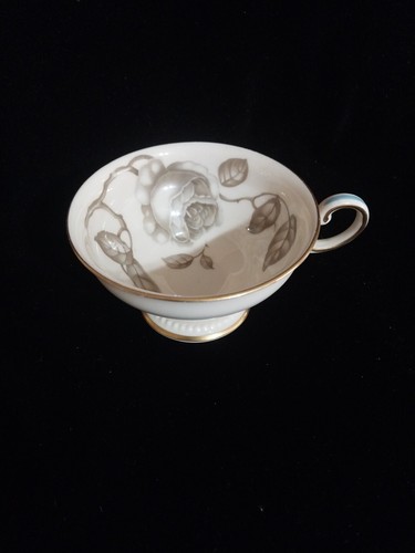 Castleton China "GLORIA" Cup Taupe Roses Blue Trim - Picture 4 of 8
