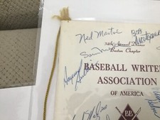 1973 Baseball Writers of America signed program..13 signatures Spahn,Dugan, Fisk