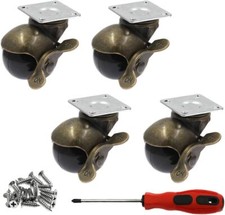 1.5 Inch Vintage Ball Caster Wheels With Brake 360 Degree Antique Top Plate Cast