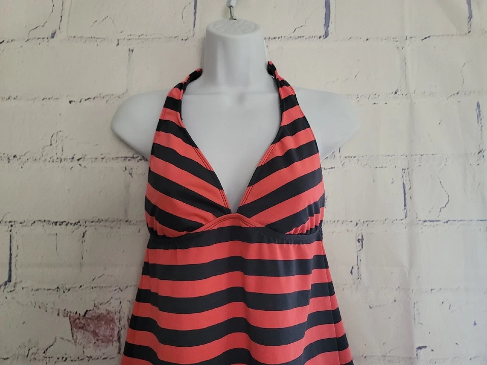 Mossimo Traje de Baño Tankini Top Medio Triángulo Halter Corbata Coral Naranja Rayas Foto 2 de 4