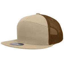 7 Panel Trucker Hat - Khaki & Brown 100% Cotton (Decky 1133-KHAKHABRN)
